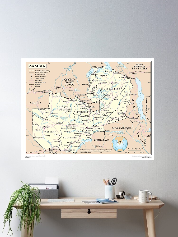 Home Decor Zambia - Zambia Map, Print Art Canvas Poster,Living