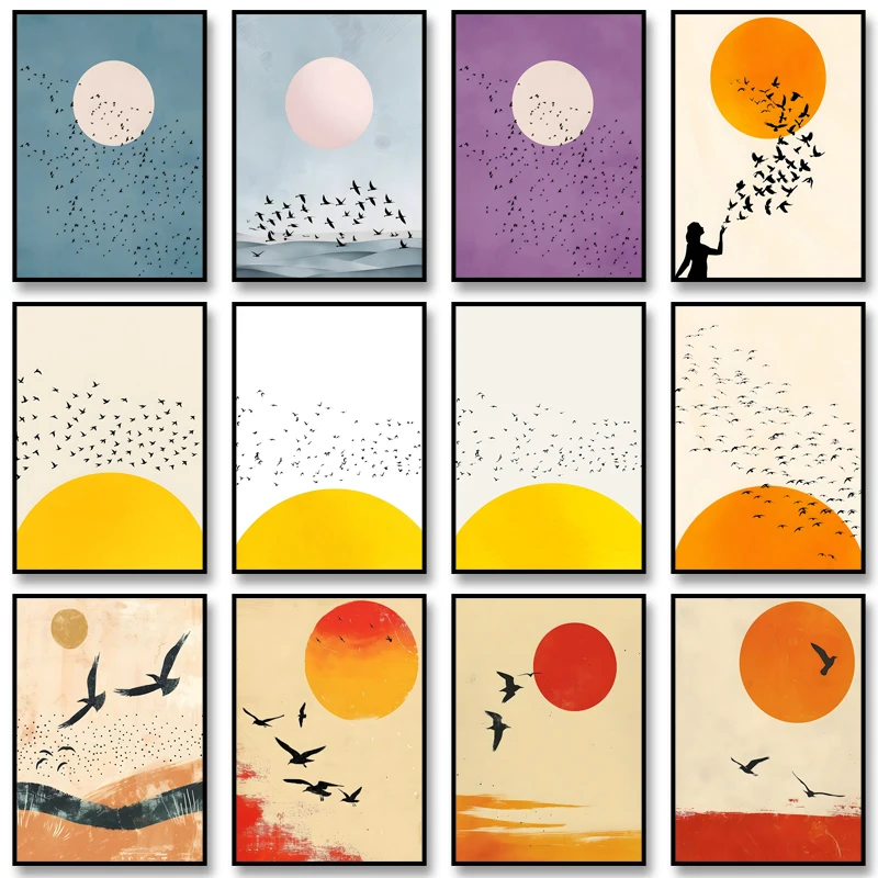 Home Decor Minimal - Japanese Minimalist Houndstooth and Sun Canvas