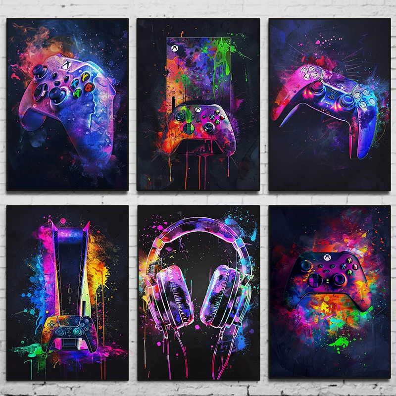 Home Decor Xbox Games - Watercolor Neon Video Game Posters XBOX