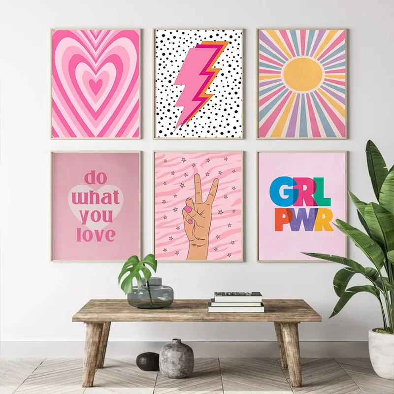 Home Decor Minimal - Abstract Pink Lightning Gradient Love Heart