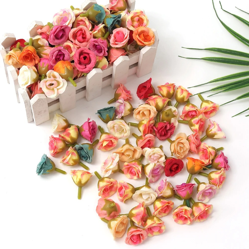 Home Decor Minimal - 10/20/50Pcs 2cm Mini Rose Artificial Flowers