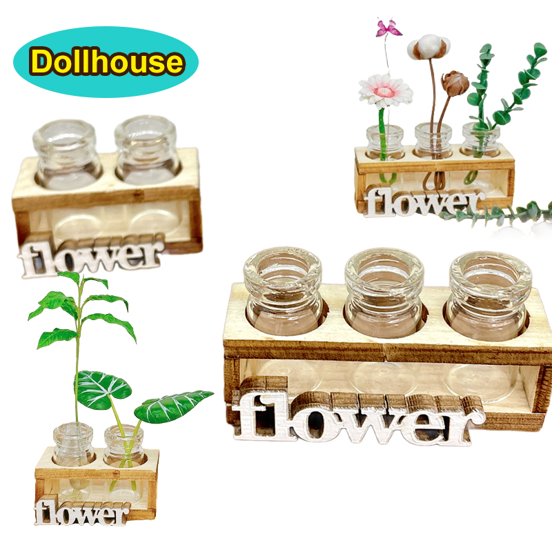Home Decor Flowers - 1Set 1:12 Dollhouse Miniature Hydroponic Wooden