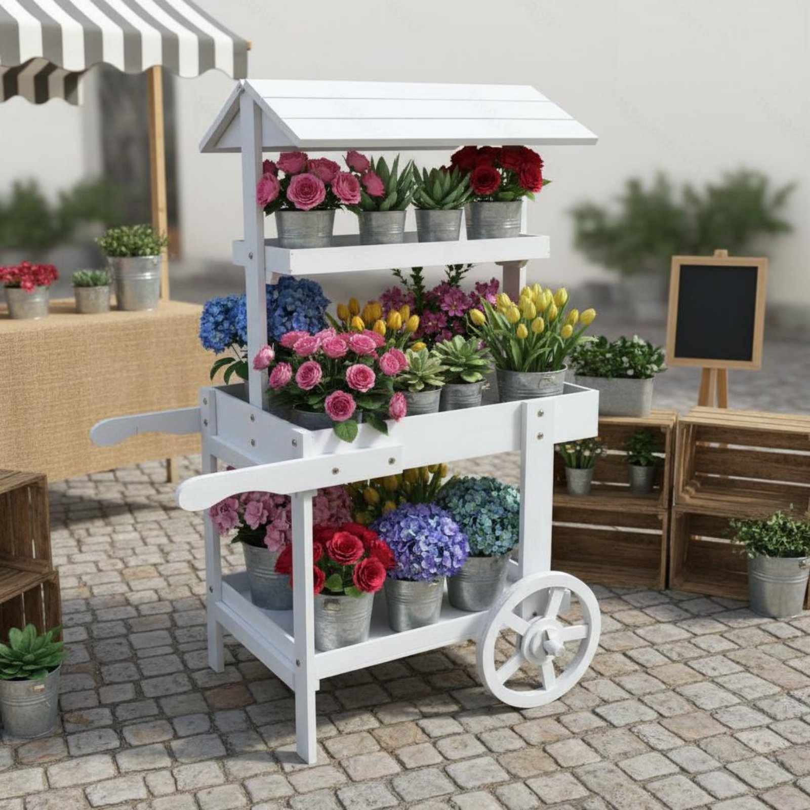 Wooden Flower Trolley Decorati - đánh giá và giá Home Decor Flowers
