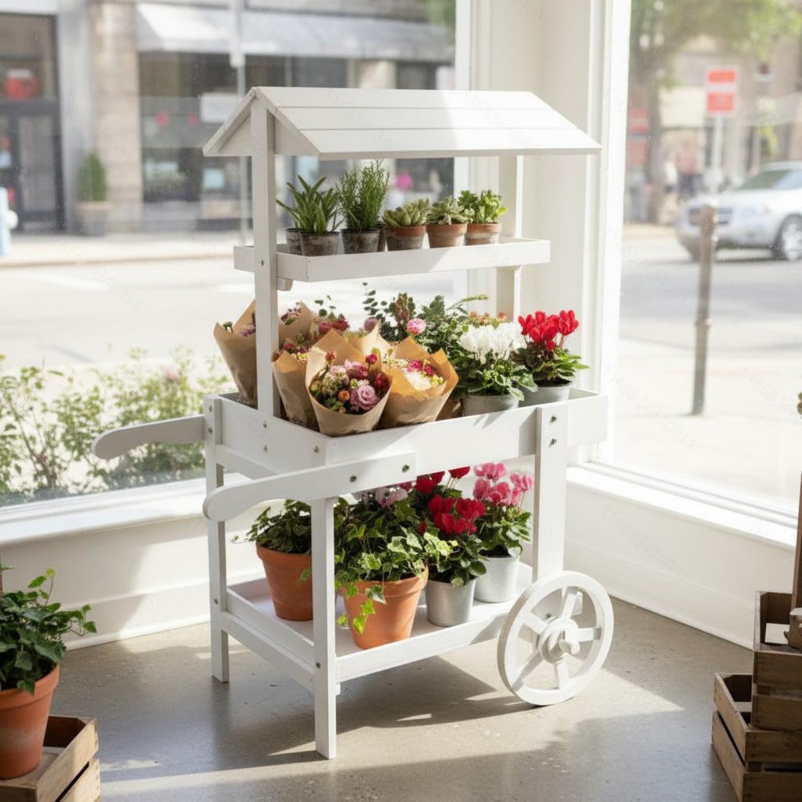 Wooden Flower Trolley Decorati - đánh giá và giá Home Decor Flowers