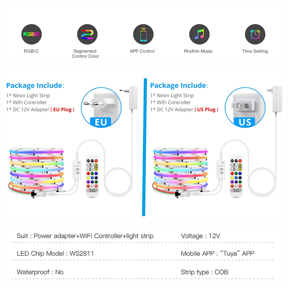 Tuya WiFi WS2811 RGBIC COB LED - đánh giá và giá Home Decor App
