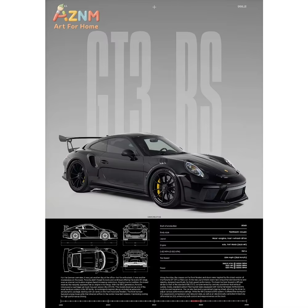 1pc Minimalist 911 GT3-RS 718  - đánh giá và giá Home Decor Minimal