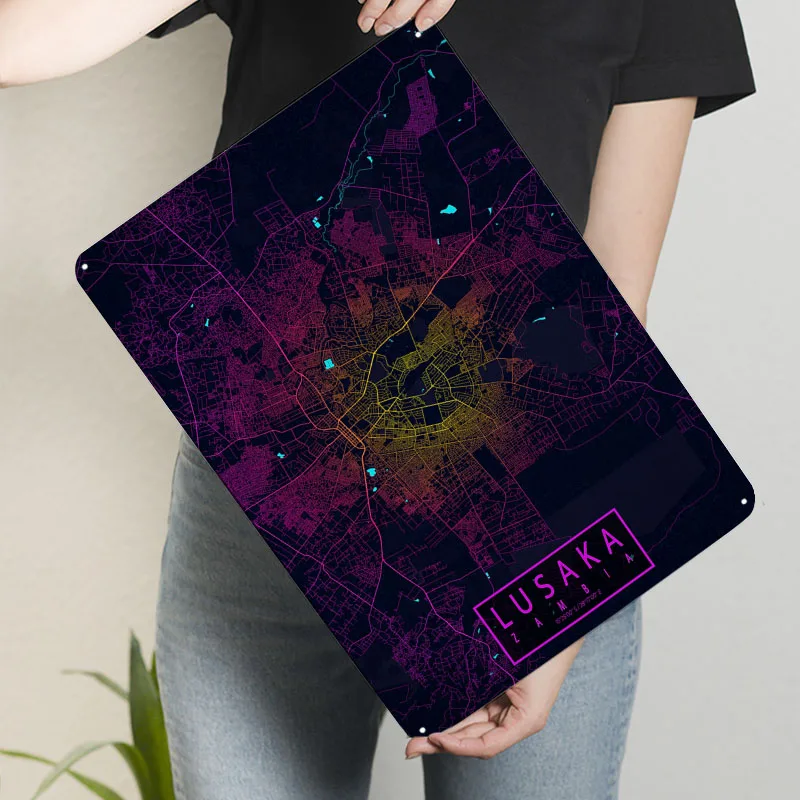 Lusaka City Map Zambia Neon Po - đánh giá và giá Home Decor Zambia